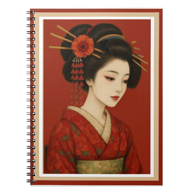 Caderno Espiral Bela e Adorável Notebook Para Garota Geisha Japone (Frente)
