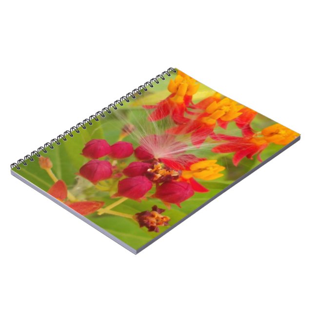 Caderno Espiral Bela Estampa de Arte Floral Colorida com Flor de S (Left Side)