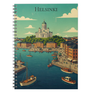 Caderno Espiral Bela Helsinki Vintage Finlândia Paisagem Urbana
