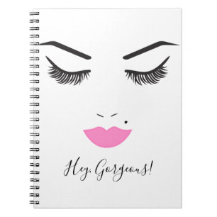 Caderno Espiral Bela Maquiagem Rostos Lashes e Lábios Rosa Chic
