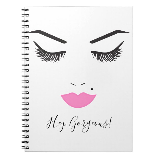Caderno Espiral Bela Maquiagem Rostos Lashes e Lábios Rosa Chic (Frente)