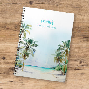 Caderno Espiral Bela praia tropical com notebook de nome