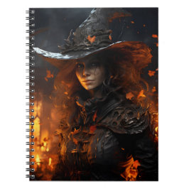 Caderno Espiral Bela Retrato de Bruxa Mágica de Halloween