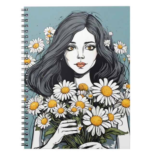 Caderno Espiral Bela Senhora com Buquê de Margaridas (Frente)