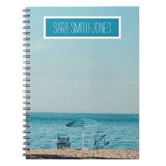 Caderno Espiral Belas Cadeiras Azuis De Praia Adicionar Seu Nome N