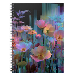 Caderno Espiral Belas flores de arte em néon