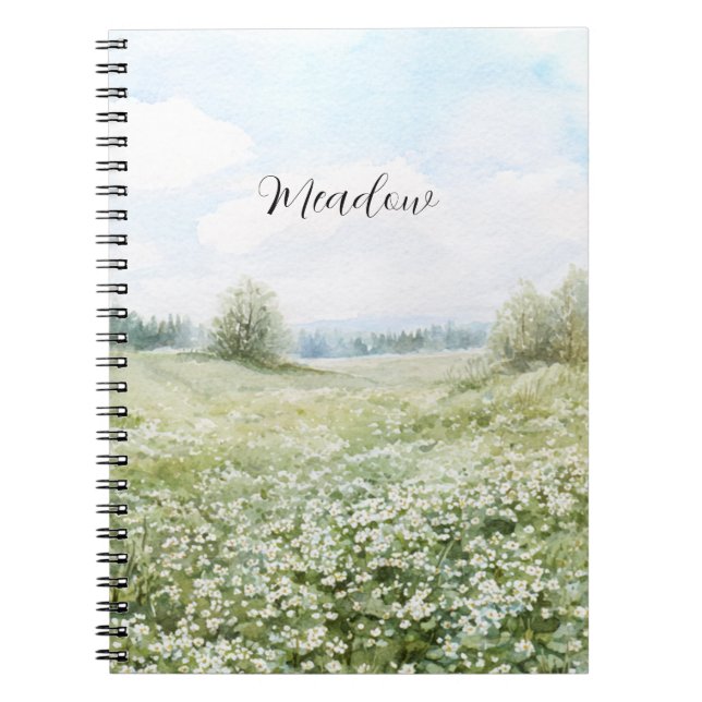 Caderno Espiral Belas Flores de Prado Verde Céu Azul (Frente)