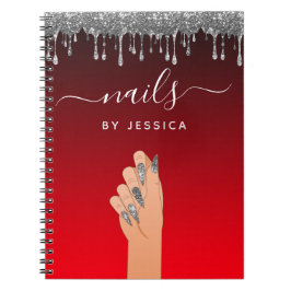 Caderno Espiral Beleza do artista de unhas de glitter de prata