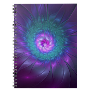 Caderno Espiral Beleza Floral Abstrata Arte Fractal Colorida Flor