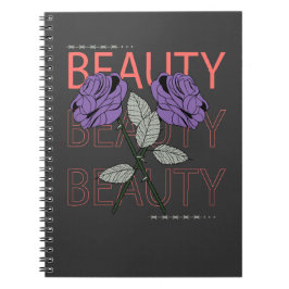 Caderno Espiral Beleza, texto repetido com flores
