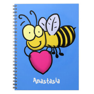 Caderno Espiral Belo abelha engraçada com ilustração cardíaca