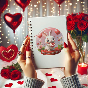Caderno Espiral Belo bebê Coelho namorados coração amor notebook
