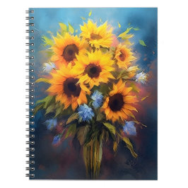 Caderno Espiral Belo Buquê de Girassóis Elegante Botânico
