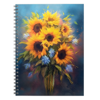 Caderno Espiral Belo Buquê de Girassóis Elegante Botânico