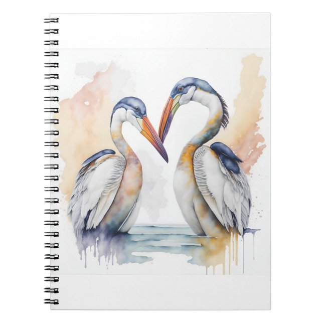 Caderno Espiral Belo Casal Pelicano, "Pelican Love Bonds" (Frente)