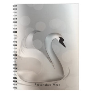 Caderno Espiral Belo Cisne Branco & Prata Elegante Chic Personaliz