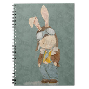 Caderno Espiral belo coelho num capacete piloto
