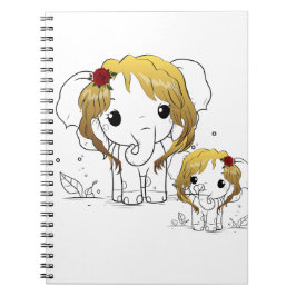 Caderno Espiral Belo elefante bebê fêmea com cabelo amarelo