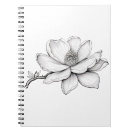 Caderno Espiral Belo esboço da flor de Magnolia