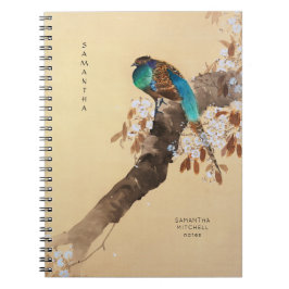 Caderno Espiral Belo faasant Blooming Tree Vintage Japonês