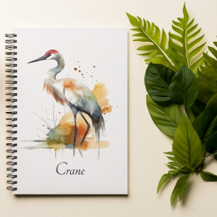 Caderno Espiral belo guindaste em aquarela