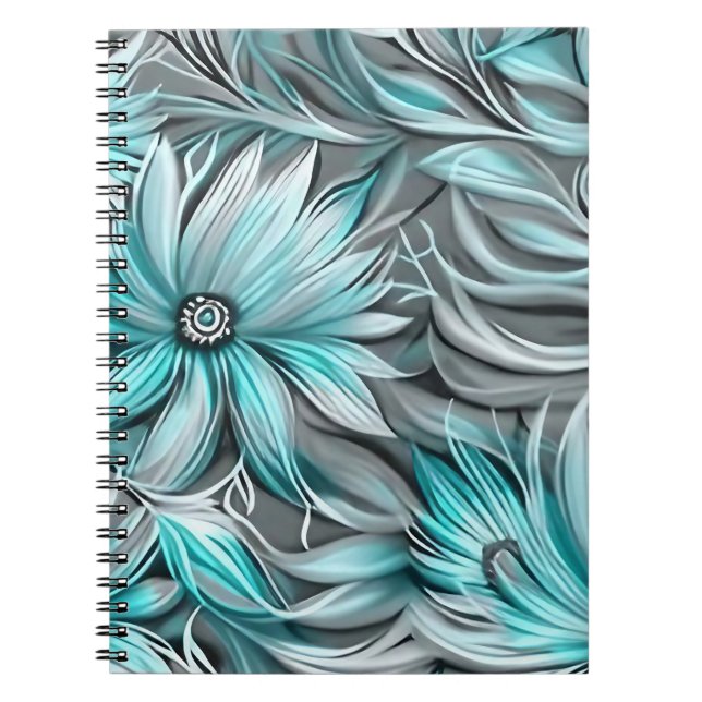 Caderno Espiral Belo Impressão Floral Azul (Frente)