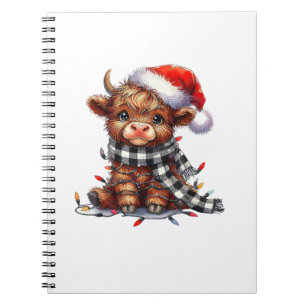 Caderno Espiral Belo Natal Luzes de Highland Vaca Engraçada Natal