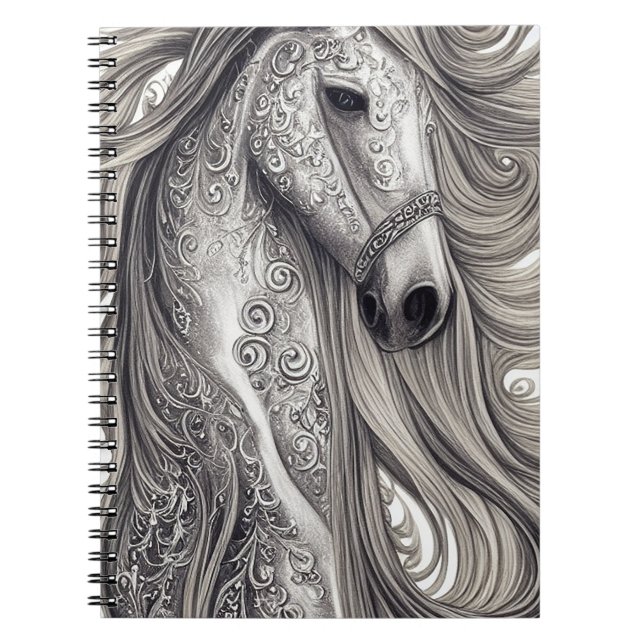 Caderno Espiral Belo Ornamentado de Cinza prateada com Mané fluent (Frente)