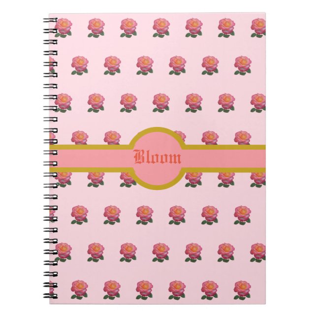 Caderno Espiral Belo Padrão de Rosa Rosa (Frente)