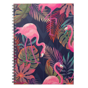 Caderno Espiral Belo padrão tropical sem costura com flam rosa
