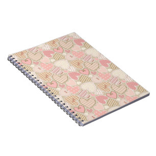 Caderno Espiral Belo "Patchwork Quilt Pattern Pink Hearts" Arcos