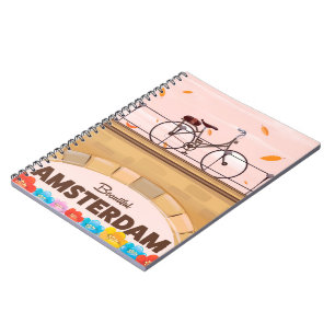 Caderno Espiral Belo poster de viagens de bicicleta de Amsterdã.