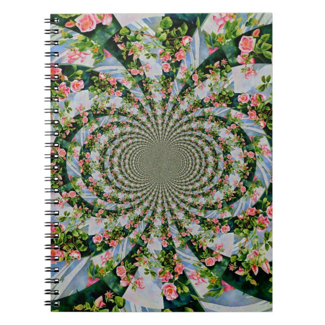 Caderno Espiral Belo rosa-boho, rosas vermelhas, floral-aquarela (Frente)