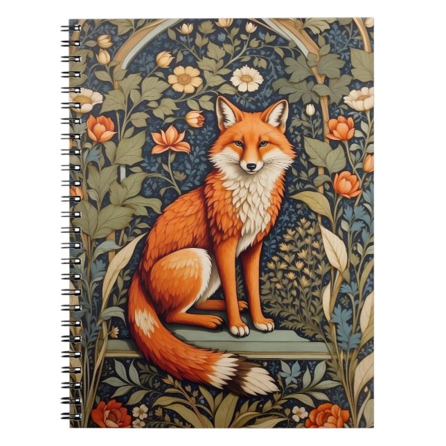 Caderno Espiral Belo Sentado Fox Vermelha William Morris Inspirou (Frente)