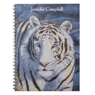 Caderno Espiral Belo Tigre Branco com Olhos Azuis Cristais