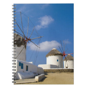Caderno Espiral Belos moinhos de vento na ilha de Mykonos,