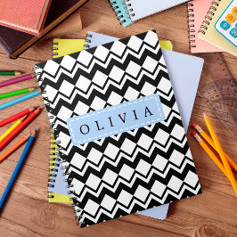 Caderno Espiral Belos padrões preto e branco nome personalizado
