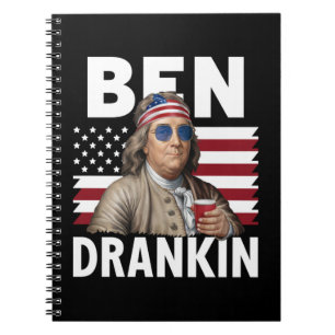 Caderno Espiral Ben Drankin Beer 4 de julho Vintage Flag Funny