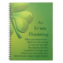 Caderno Espiral Bênçãos Irlandesas Shamrock Verde, Celta