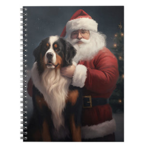 Caderno Espiral Bernese Mountain Dog Papai Noel Natal Festivo