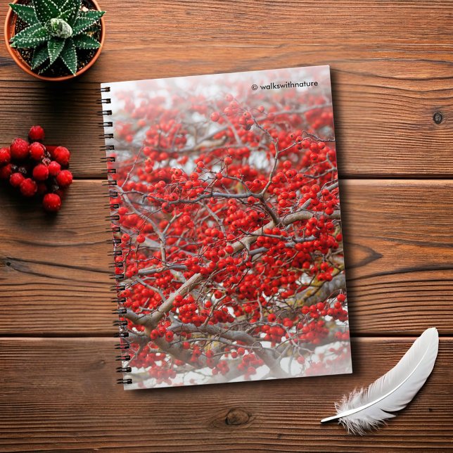 Caderno Espiral Berries Holly Tree (Bright Red Winterberries Journal Cover Photo)