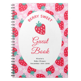 Caderno Espiral Berry Sweet Pink Strawberry Baby Shower Guest Book
