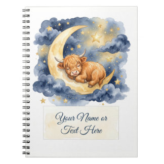 Caderno Espiral Bezerro das Terras Altas Dormindo na Lua Crescente