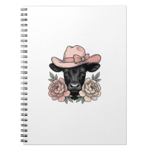 Caderno Espiral Bezerro de Cowgirl Rosa com Peônias Vetor Vintage_
