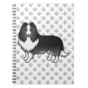 Caderno Espiral Bi-Black Shetland Sheepdog Cartoon Dog & Paws