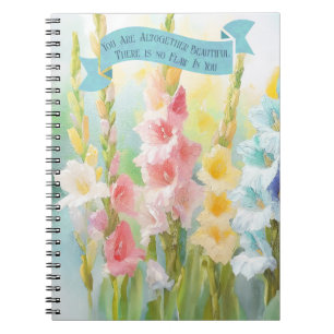 Caderno Espiral Bíblia cita Mãe,Salomão 4:7,Lírios Aquarela