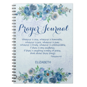 Caderno Espiral Bíblia Floral Azul Nome Diário de Oração