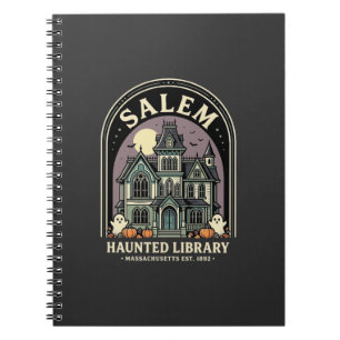 Caderno Espiral Biblioteca Assombrada de Salem Design de Halloween