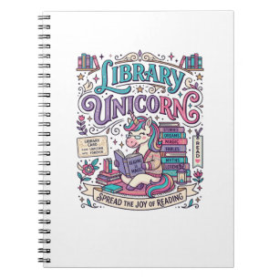 Caderno Espiral Biblioteca de Unicórnios Arte Colorida de Unicórni