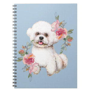 Caderno Espiral Bichon Bonito com Flores, Aquarela